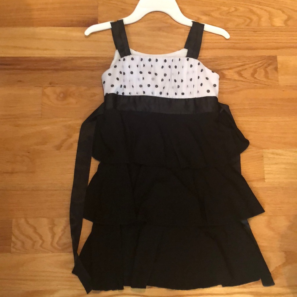 Girls’ Size 8 Black & White Polka Dot Ruffle Dress